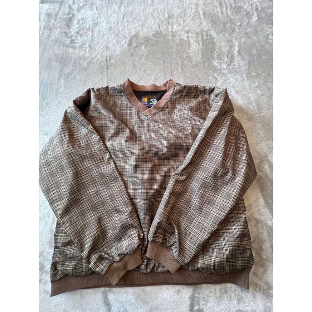 Forrester's Golf Windshirt Pullover Mens Medium Brown Plaid V-Neck Performance